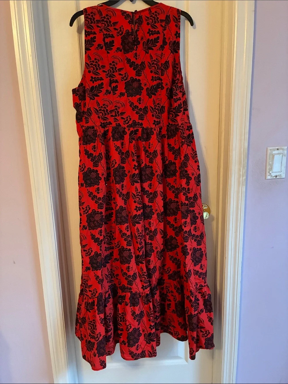 Zara Red & Black Floral with Sequins Maxi Dress Sz L - Picture 2 of 5
